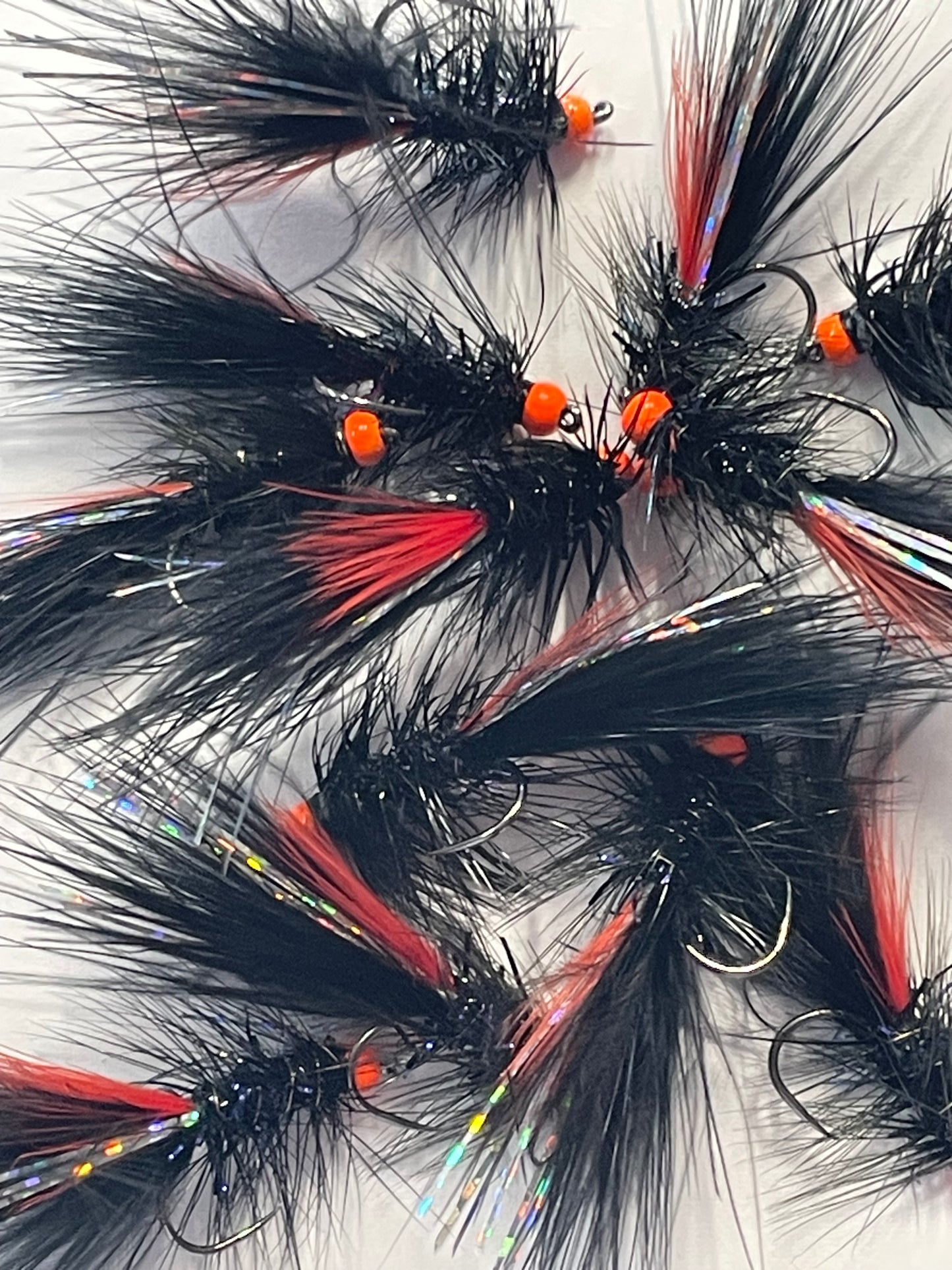 Wooly Bugger - Black and Red with Orange Bead - Size #8