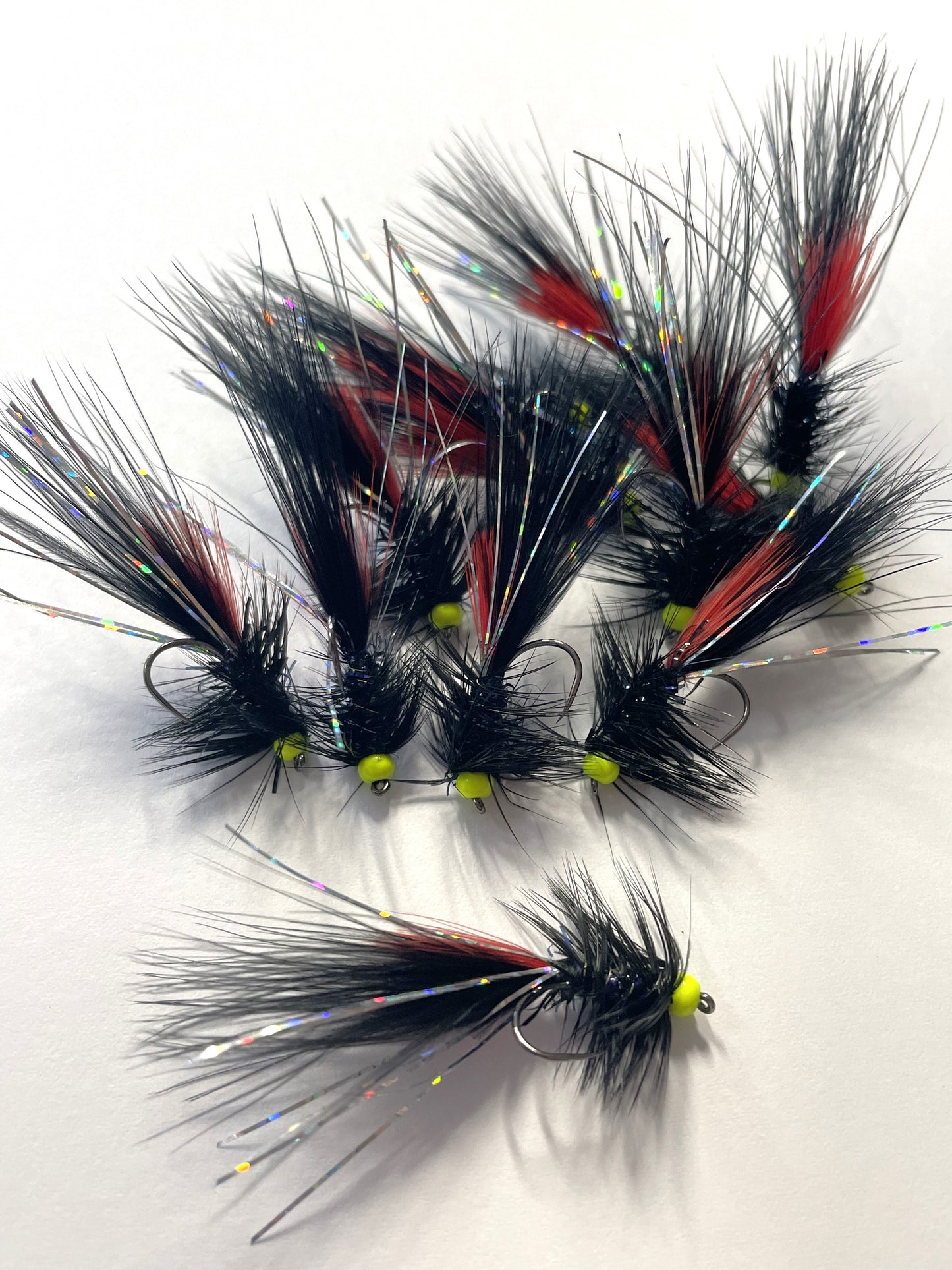 Wooly Bugger - Black and Red with Chartreuse Bead - Size #8