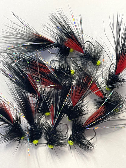 Wooly Bugger - Black and Red with Chartreuse Bead - Size #8